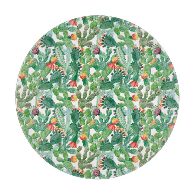 Aquarell-Kaktus-Muster Schneidebrett (Vorderseite)