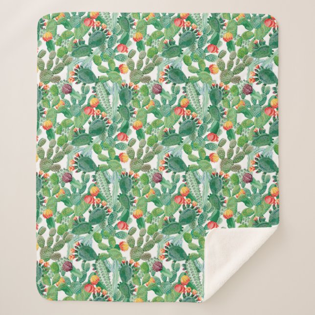 Aquarell-Kaktus-Muster Sherpadecke (Vorderseite)