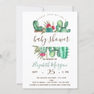 Aquarell-Kaktus-Polka-Dots-Baby-Party Einladung