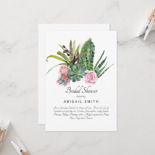 Aquarell-Kaktus-Rosa-Blumen-Hochzeitsdusche Einladung