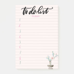 Aquarell Kaktus Rosa Gestreifte To-Do-Liste Post-it Klebezettel