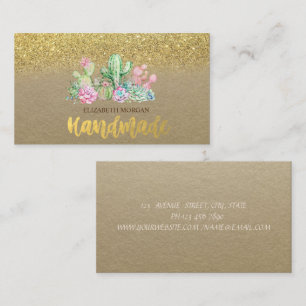 Aquarell Kaktus, Sukkulente Gold Glitter Visitenkarte