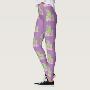 Aquarell-Kaktus-Topfpflanzenmuster Lila Leggings