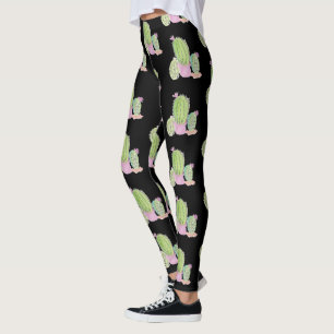 Aquarell-Kaktus-Topfpflanzenmuster Schwarz Leggings