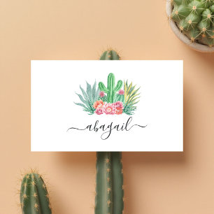 Aquarell-Kaktus und rosa florale Eleganz Visitenkarte
