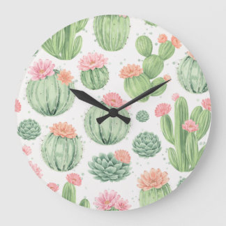 Aquarell-Kaktusgarten Große Wanduhr