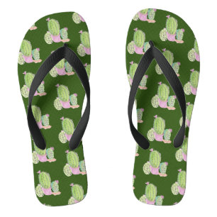 Aquarell-Kaktuspflanze Grün Pink Flip Flops