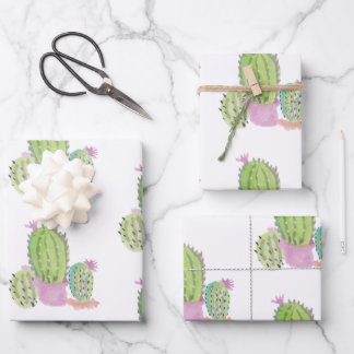 Aquarell-Kaktuspflanze Grün Pink Geschenkpapier Set