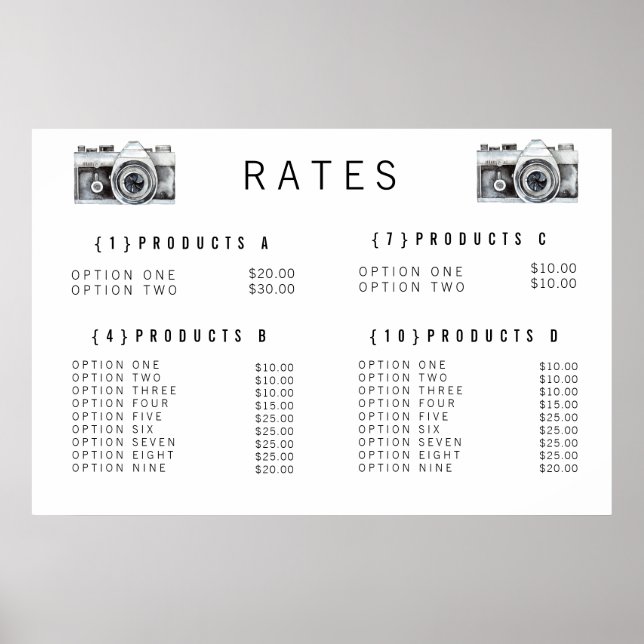 Aquarell-Kamera-Fotograf-Preis-Menü-Druck Poster (Vorne)