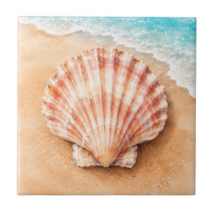 Aquarell-Kammmuschel am Strand Fliese