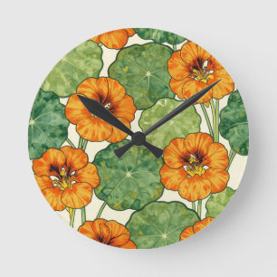 Aquarell-Kapuzinerkresse-Blumenmuster Runde Wanduhr