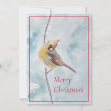 Aquarell-Kardinal im Schnee-Weihnachtskarte