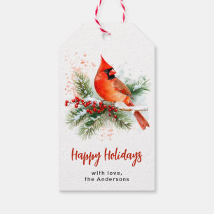 Aquarell Kardinal Stechpalme & Beeren Personalisie Geschenkanhänger