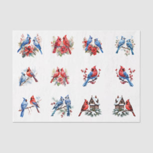 Aquarell-Kardinäle Blaue Vögel Elemente Decoupage Seidenpapier