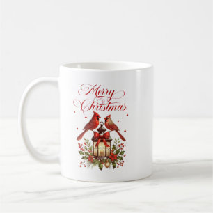 Aquarell-Kardinalvögel auf Weihnachtslaterne Kaffeetasse
