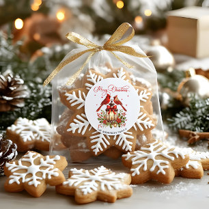 Aquarell-Kardinalvögel auf Weihnachtslaterne Runder Aufkleber