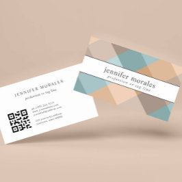 Aquarell Kariert Aquamarin Brown Tan Aqua QR CODE Visitenkarte