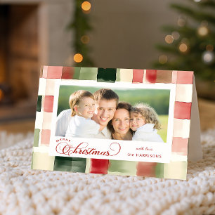 Aquarell-Karo-Frohe-Weihnachten-Kalligrafie-Foto Feiertagskarte