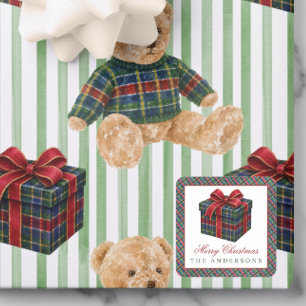 Aquarell-Karo-Tartan-Weihnachtsgeschenk Quadratischer Aufkleber