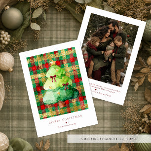 Aquarell-Karo-Weihnachtsbaum-Familienfoto TMF26 Feiertagskarte