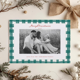 Aquarell-Karo-Zweiseitiges Familienfoto Weihnachte Feiertagskarte