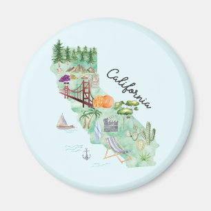 Aquarell-Karte des Bundesstaates Kalifornien Magnet