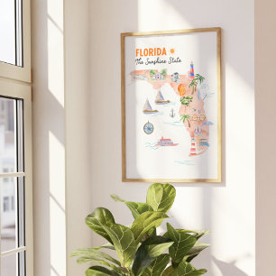 Aquarell-Karte von Florida Poster