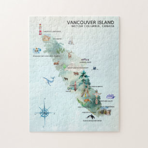 Aquarell-Karte von Vancouver Island Kunst Puzzle