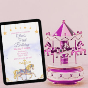 Aquarell-Karussellpferd Rosa Gold Geburtstag Einladung