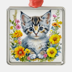 Aquarell-Kätzchen-Blumen-Weihnachten Ornament Aus Metall