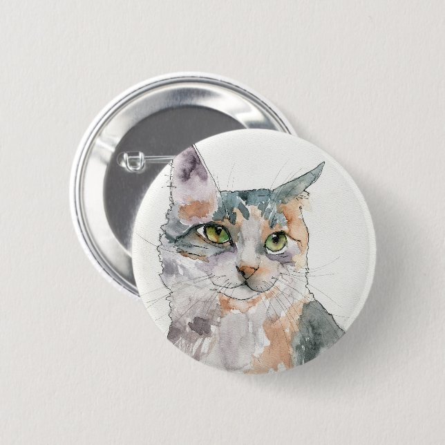 Aquarell-Katze Button (Vorne & Hinten)
