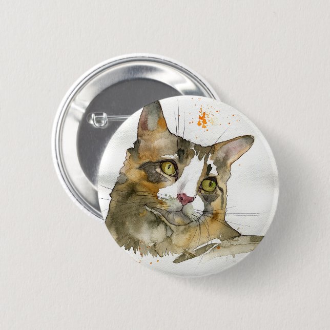 Aquarell-Katze Button (Vorne & Hinten)
