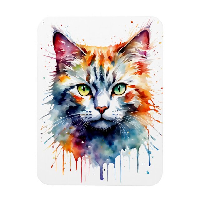 Aquarell-Katze Multicolor-Spritzkunst Magnet (Vertikal)