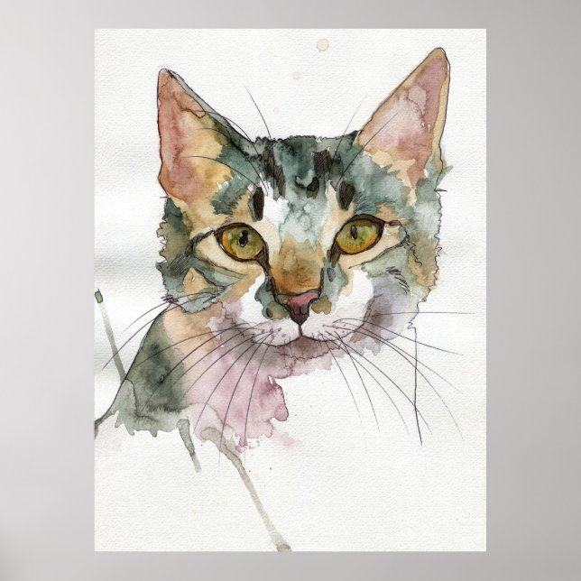 Aquarell-Katze Poster (Vorne)