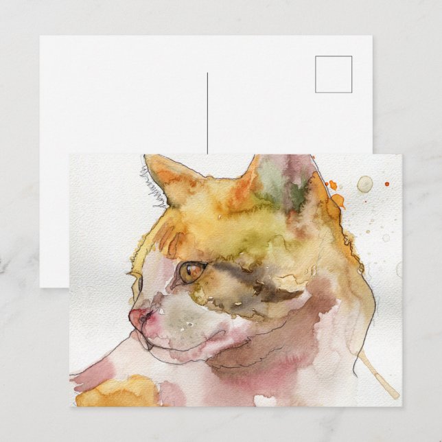 Aquarell-Katze Postkarte (Vorne/Hinten)