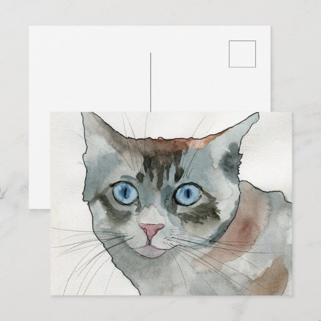 Aquarell-Katze Postkarte (Vorne/Hinten)