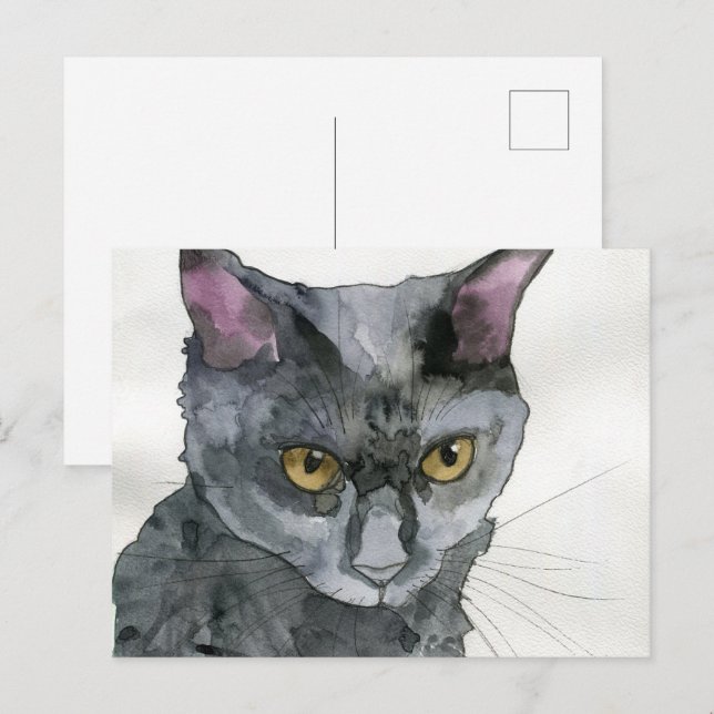 Aquarell-Katze Postkarte (Vorne/Hinten)