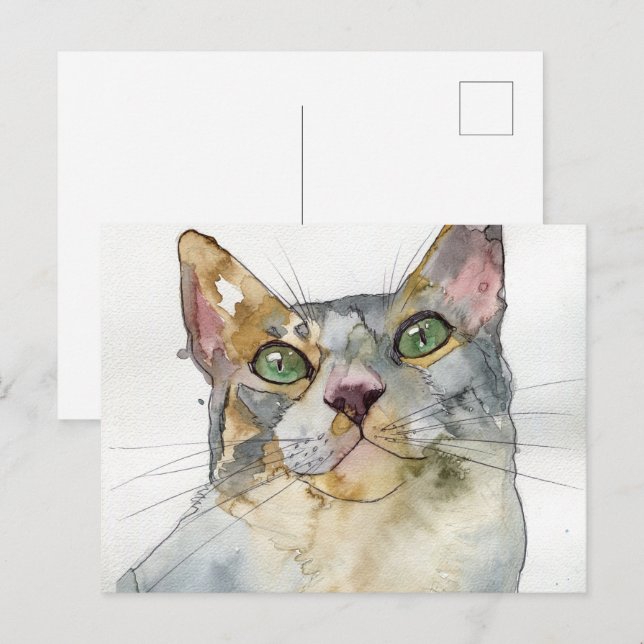 Aquarell-Katze Postkarte (Vorne/Hinten)