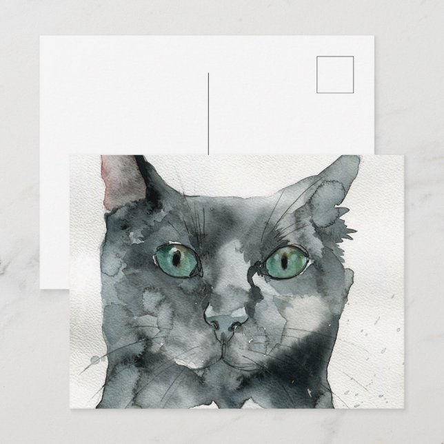 Aquarell-Katze Postkarte (Vorne/Hinten)