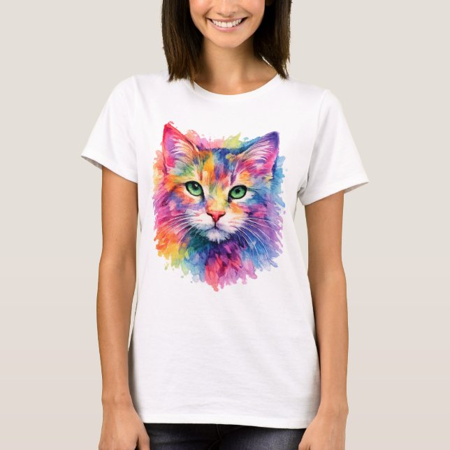 Aquarell Katze T-Shirt - Bunt (Vorderseite)