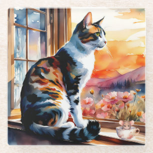 Aquarell-Katze-und-Maus-Grußkarte Glasuntersetzer