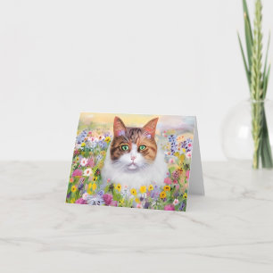 Aquarell-Katze und Wildblumen anpassbar Karte