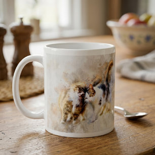 Aquarell-Katzen kuscheln in abstrakter Kunst Kaffeetasse