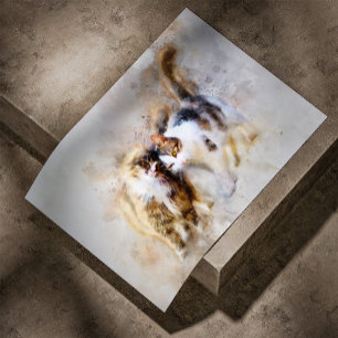 Aquarell-Katzen kuscheln in abstrakter Kunst Poster