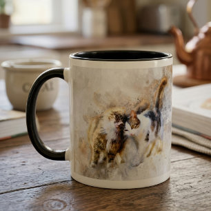 Aquarell-Katzen kuscheln in abstrakter Kunst Tasse