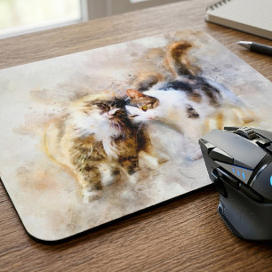 Aquarell-Katzen kuscheln in weicher abstrakter Kun Mousepad