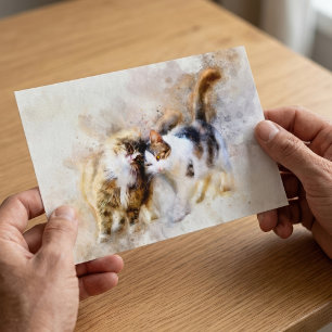 Aquarell-Katzen kuscheln in weicher abstrakter Kun Postkarte