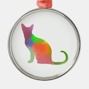Aquarell-Katzen-Silhouette Silbernes Ornament