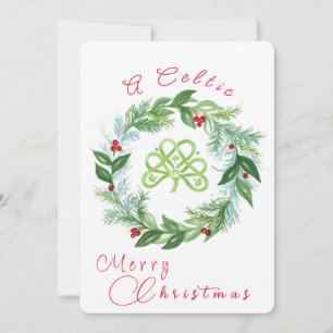 Aquarell keltischer Weihnachtskranz PERSONALISIERE Feiertagskarte