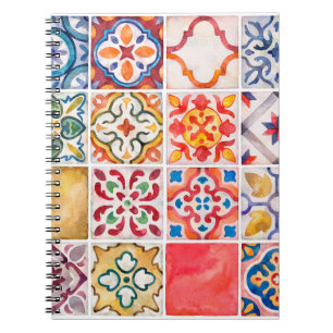 Aquarell Keramik Fliesen Sammlung. Quadratischer V Notizblock